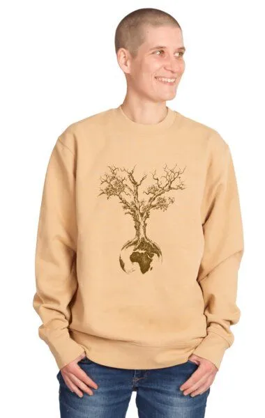 Life-Tree Life-Tree Sweater aus Biobaumwolle Fairwear Unisex "Weltenbaum" in Latte – Produktbild 3 von 5
