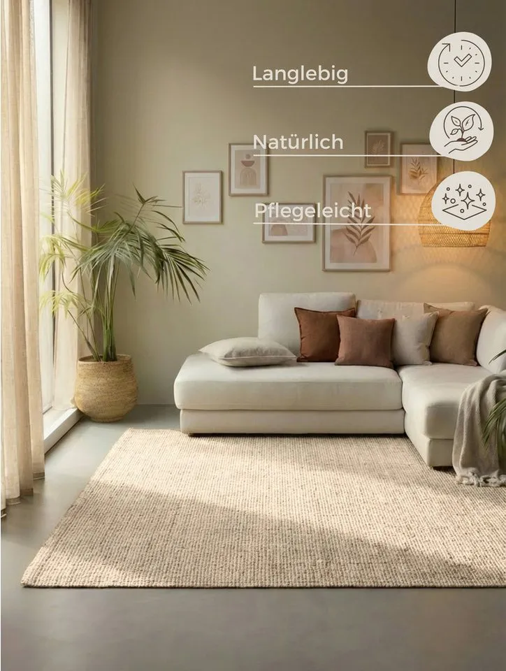 HANSE Home Teppich Jaipur Juteteppich, als Läufer und in Rund, rechteckig, Höhe: 10 mm, 100% Naturfaser, Wohnzimmer, Esszimmer, Schlafzimmer, Weiß, – Produktbild 7 von 8