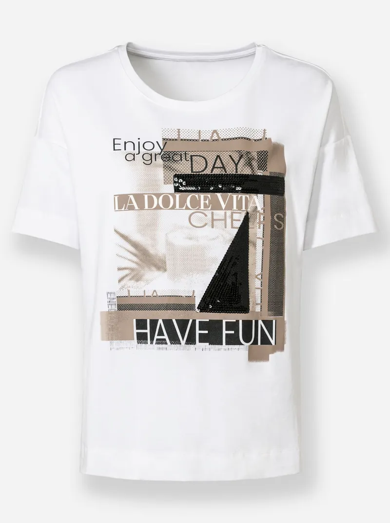 heine Print-Shirt weiß-schwarz-bedruckt, Weiß-schwarz-bedruckt, – Produktbild 1 von 2