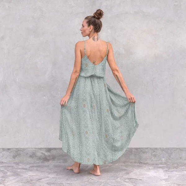 Jaya Jaya MAXIKLEID ESTELLE - Damen - Luftig-leichtes Maxikleid mit Allover-Blütenprint aus weichfließender Rayon-Viskose ideal für den Urlaub, Zumba agave, – Produktbild 2 von 2
