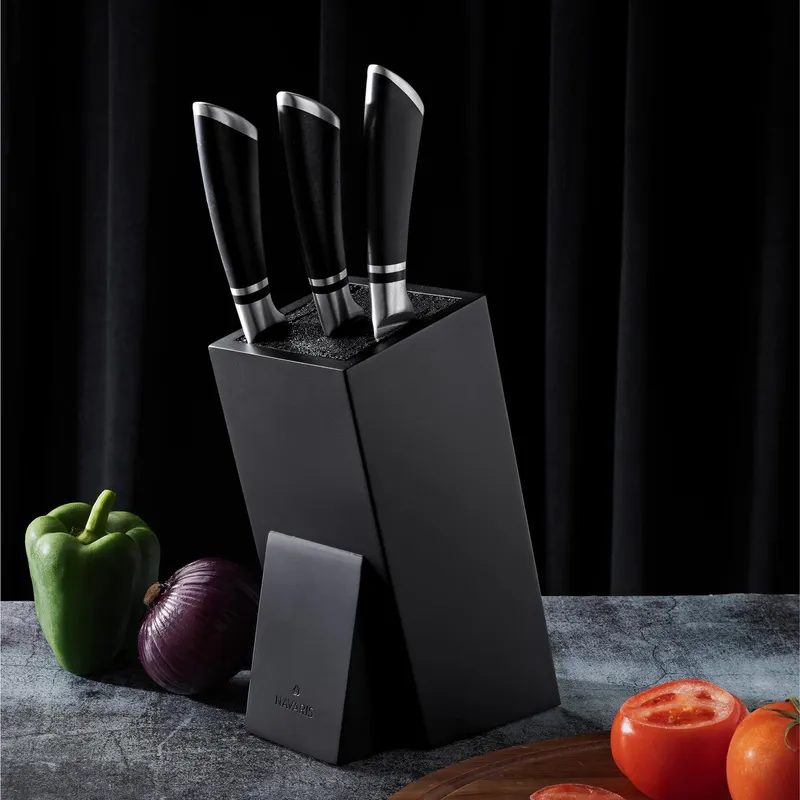 Navaris Messerblock Navaris Messerblock Bambus mit Borsteneinsatz Schwarz, Schwarz, – Produktbild 2 von 5