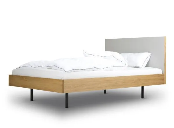 BARTMANN BARTMANN Unidorm Classic - Holzbett aus Eiche mit Kopfteil aus Linoleum, Brown, – Produktbild 3 von 5