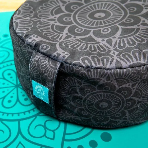 Divasya Divasya Meditationskissen Mandala rund 33 cm | Sitzhöhe 15 cm, Schwarz, – Produktbild 3 von 4
