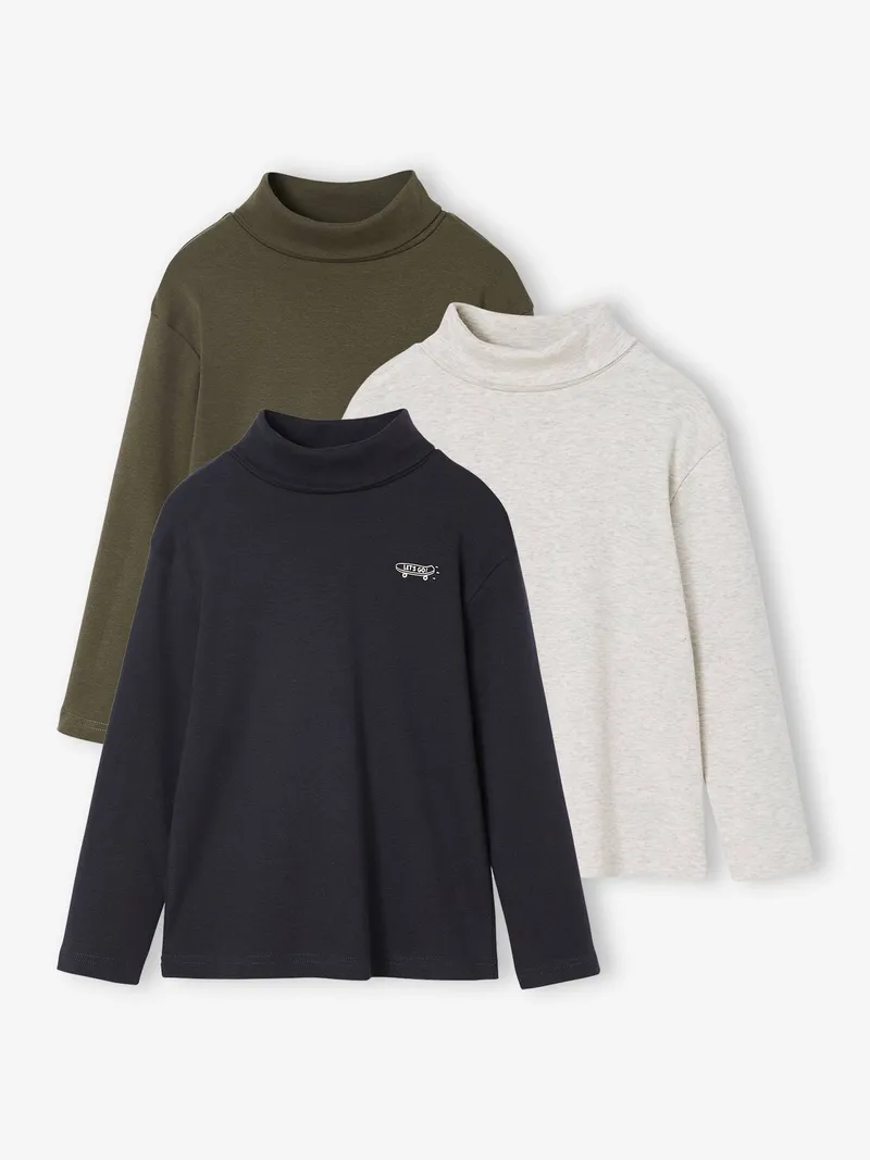 Vertbaudet 3er-Pack Jungen Langarm-Rollkragenshirts BASIC, Khaki, – Produktbild 1 von 3