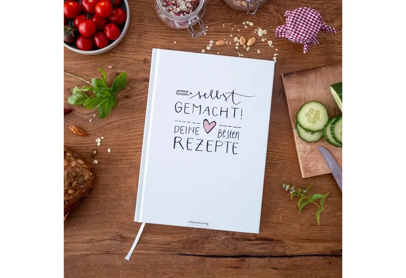 Eine der Guten Verlag Notizbuch Rezeptbuch zum Selberschreiben - selbst gemacht!, DIY Kochbuch Weiß, kreatives Geschenk, Premium Hardcover, 17x24 cm, Rosa|weiß, – Produktbild 3 von 5