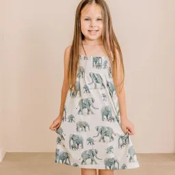 Walkiddy Walkiddy Kinder Sommerkleid GOTS-zertifiziert aus Bio-Baumwolle, Trägerkleid mit Elefanten-Print, leicht & luftig – Produktbild 1 von 1