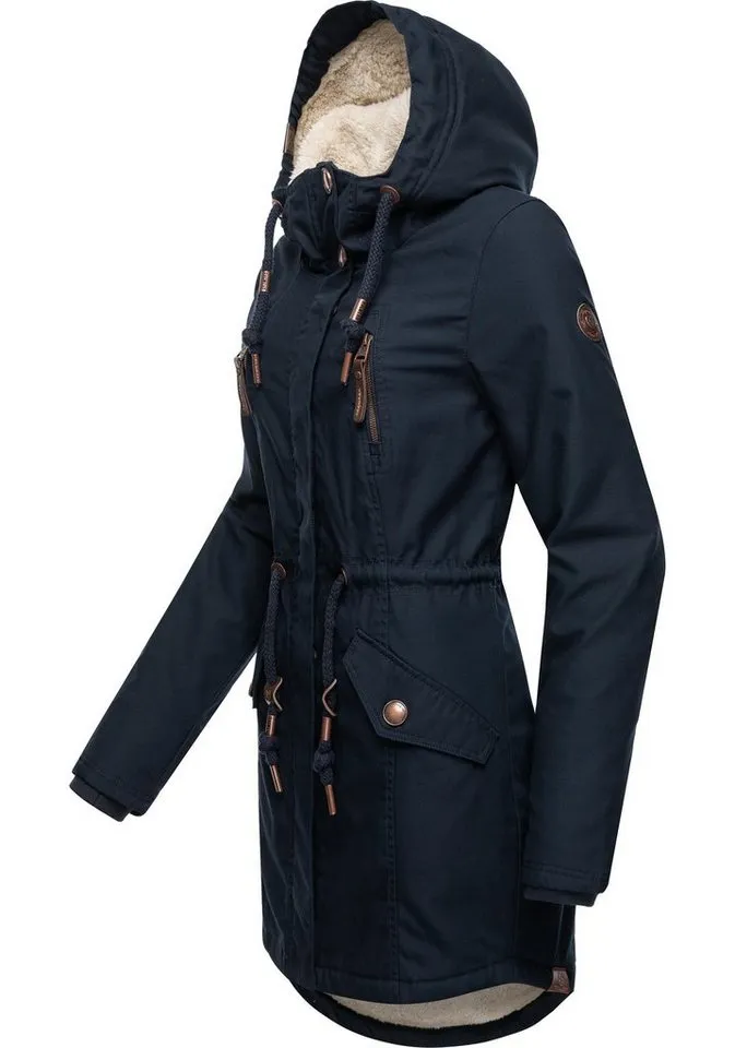 ragwear ragwear Wintermantel Elsie stylischer Winterparka mit Kapuze und Teddyfleece, Blau, – Produktbild 3 von 4