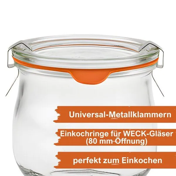 mikken mikken Einmach-Set: 10 Weckringe aus Naturkautschuk & 20 Metallklammern – für Weckgläser Ø 8 cm – Produktbild 3 von 4