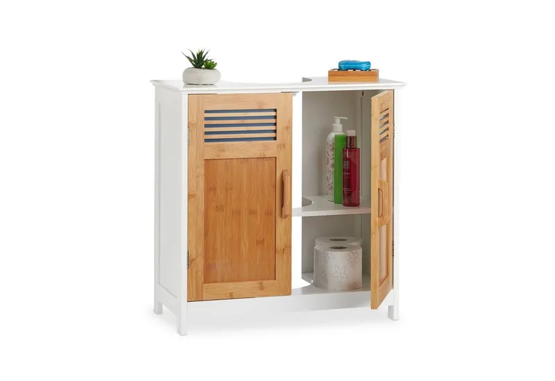 RELAXDAYS RELAXDAYS Waschbeckenunterschrank mit Bambustüren (1-St), Braun|weiß, – Produktbild 1 von 5