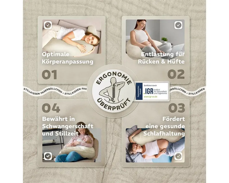 SEI Design Stillkissen Seitenschläferkissen XXL Babynest - Baby Erstausstattung Neugeborene, Schwangerschaftskissen 190x30 cm, Schwangerschaftskissen mit Bezug, Musselin Bezug 100% BIO Baumwolle, Beige, – Produktbild 5 von 5