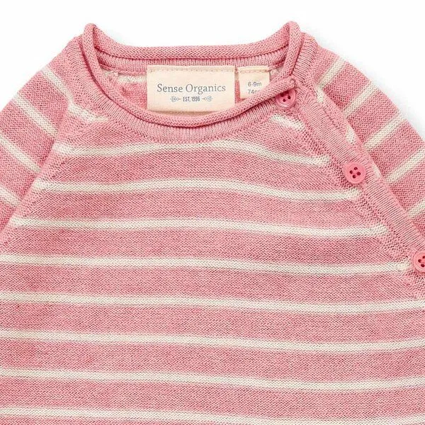 Sense Organics Sense Organics Baby Strick-Wickeljacke, Modell P. PICASSO, Pastellrosa-beige geringelt, – Produktbild 2 von 3