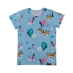 Walkiddy Kinder T-Shirt GOTS zertifiziert Bio-Baumwolle, Hellblau, Schmetterling-Muster, Walkiddy – Produktbild 1 von 1