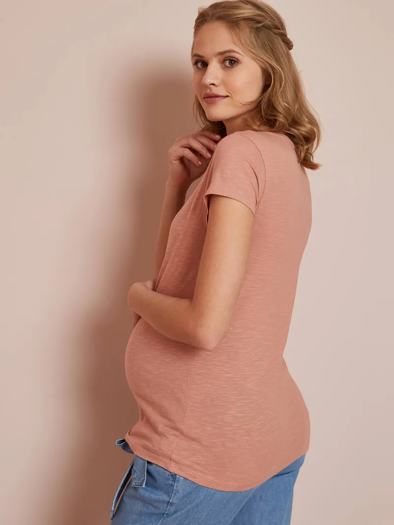 Vertbaudet Henley-Shirt für Schwangerschaft & Stillzeit, Dunkelrosa, – Produktbild 3 von 4