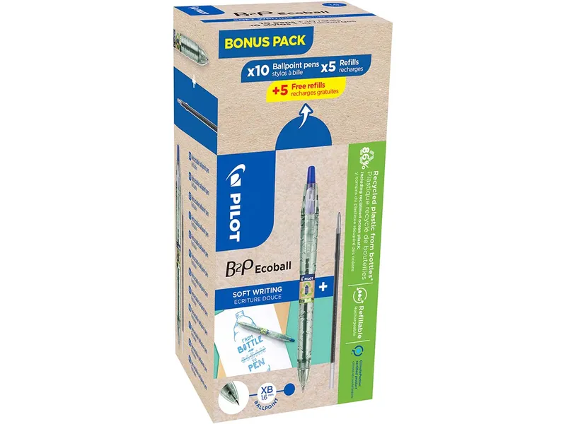 Pilot Pilot 10er-Pack Kugelschreiber "Greenpack B2P" Ecoball XB, inkl. 5 Minen, Blau, – Produktbild 1 von 1