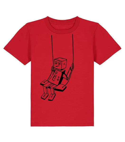 päfjes päfjes Rocco Roboter schaukelt für sein Leben gern - Fair Wear Bio Kinder T-Shirt, Rot, – Produktbild 1 von 3