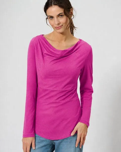 HempAge HempAge Damen Langarmshirt mit Wasserfallkragen Hanf/Biobaumwolle, Candy, – Produktbild 1 von 3