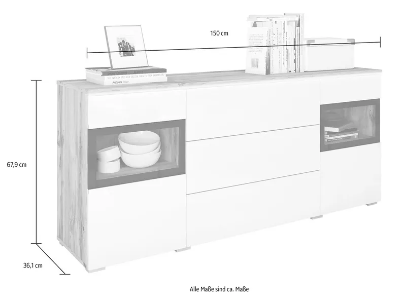 Home affaire Sideboard VERA, Moderne grifflose Kommode,verstellbare Einlegeböden, Braun, – Produktbild 5 von 5