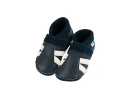 Pantolinos Pantolinos Baby und Kinder Lederpuschen Krabbelschuhe Streifen Beluga blau – Produktbild 1 von 1