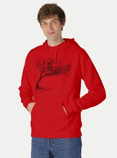 Peaces.bio - handbedruckte Biomode Peaces.bio - handbedruckte Biomode Bio-Herren-Kapuzensweater Windytree, Rot, – Produktbild 2 von 2