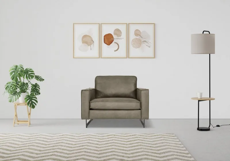 OTTO home Loveseat Pinto 105 cm, Cord, Chenille, Lederoptik, mit Keder, Metallfüßen und auch in Cord Bezug erhältlich, Grau, – Produktbild 2 von 8