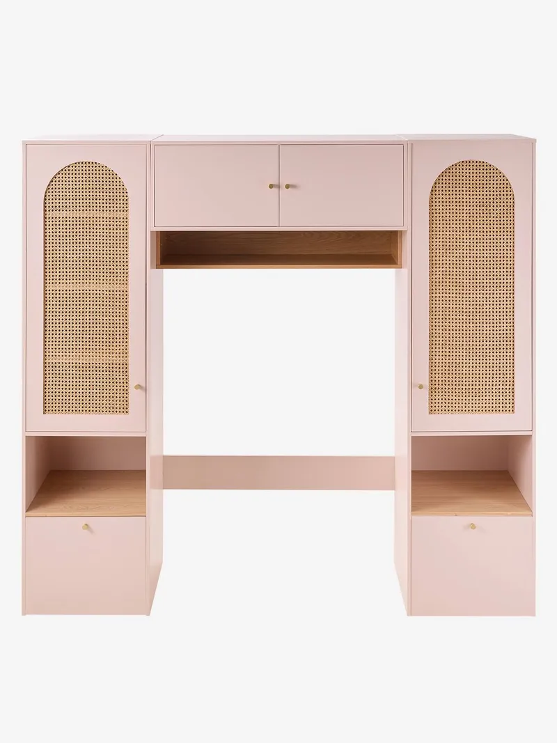 Vertbaudet Vertbaudet Bettüberbau Kleiderschrank mit Rattan-Türen Kinderzimmer, Rosa, – Produktbild 4 von 4