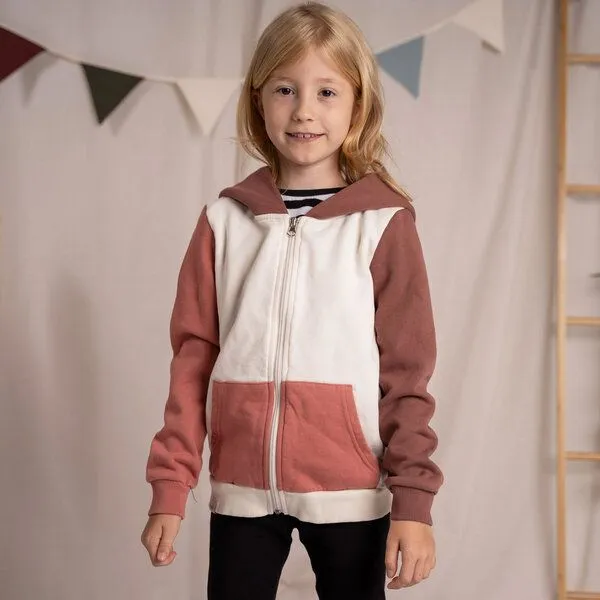 Vresh Clothing Vresh Clothing Mini Vischi - Kinder Zip-Hoodie aus Biobaumwolle, Beige/rotbraun/coral, – Produktbild 1 von 4