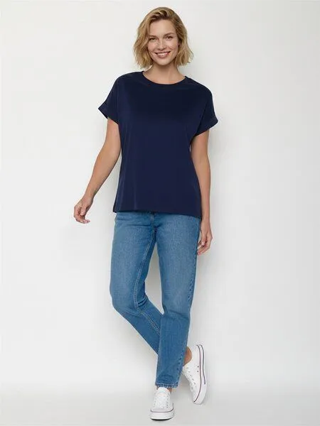 GreenBomb GREENBOMB Basic Loony - Sportliches T-Shirt aus Bio-Baumwolle mit Rollup Sleeve / GOTS / Fair & Vegan, Blau (marineblau), – Produktbild 4 von 4