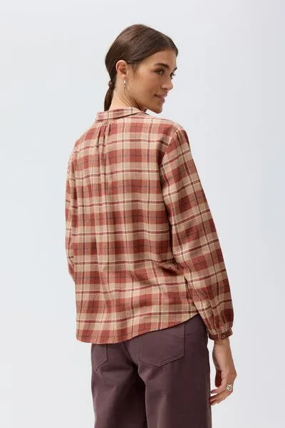 People Wear Organic People Wear Organic Flanell Langarm Bluse, Brown, – Produktbild 2 von 4