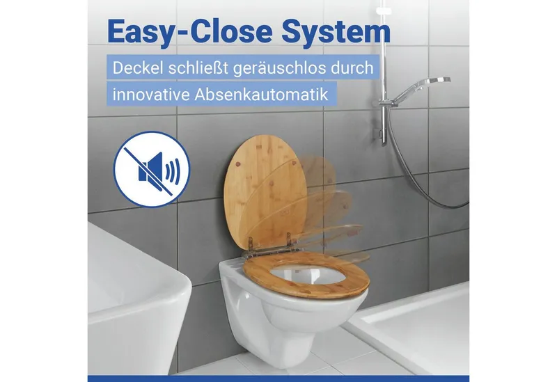 Wenko Wenko WC-Sitz Bambusa, aus Bambus, mit Absenkautomatik, feuchtigkeitsresistent, Beige|silberfarben, – Produktbild 3 von 5