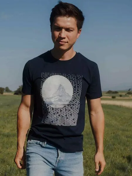 Kultgut Kultgut Artdesign - Klassik Shirt 100% Biobaumwolle / Abstract Mountain, Dunkelblau, – Produktbild 3 von 4