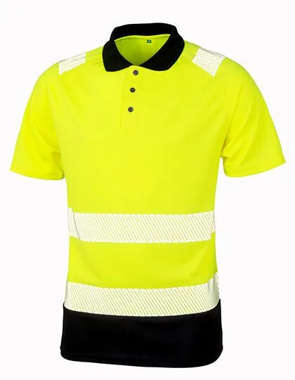 Result Genuine Recycled Result Genuine Recycled Safety Workwear Hi Viz Polo Shirt Berufsbekleidung Atmungsaktiv Reflektierend, Fluorescent yellow/schwarz, – Produktbild 2 von 3