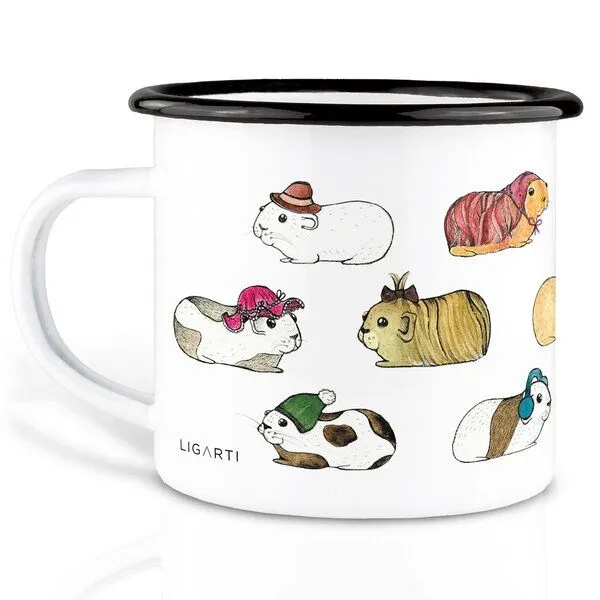 LIGARTI Emaille Tasse – Meerschweinchen flanieren – LIGARTI Tiermanufaktur – Produktbild 2 von 4