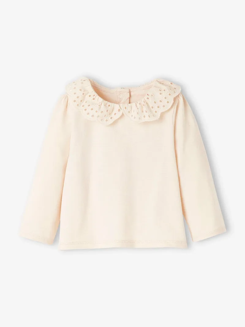 Vertbaudet Baby Shirt Kragen mit Lochstickerei, Hellbeige, – Produktbild 3 von 4