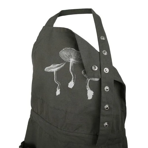 HANDGEDRUCKT HANDGEDRUCKT "Pilze" Schürze kurz aus zertifizierter Bio Baumwolle, Dark grey, – Produktbild 2 von 3