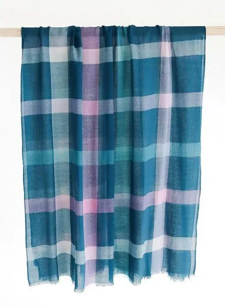 Djian Djian Schal aus Merino-Wolle – KARO – mulesingfrei, Petrol, – Produktbild 3 von 3