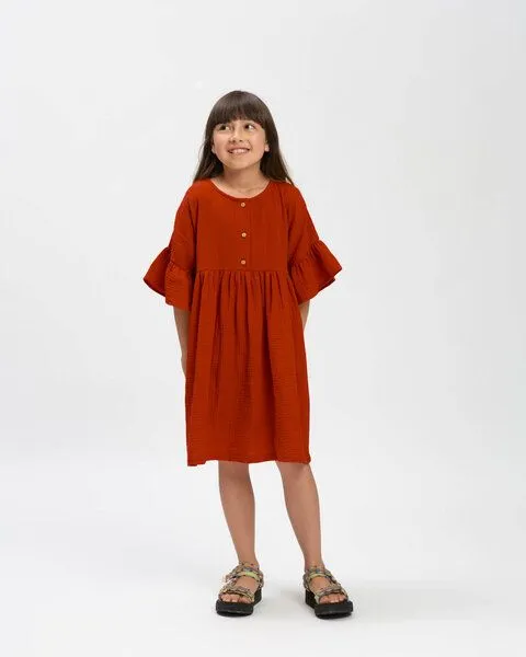 MATONA Matona Rüschenkleid aus Musselin für Kinder / Volant Dress, Brick, – Produktbild 1 von 3