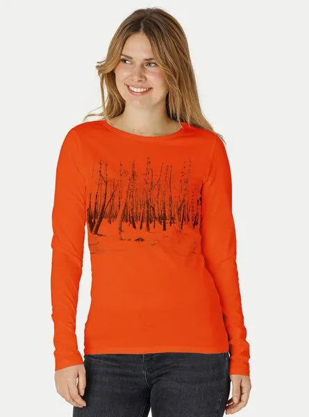 Peaces.bio - handbedruckte Biomode Peaces.bio - handbedruckte Biomode Damen Langarmshirt Woodland, Orange, – Produktbild 1 von 2