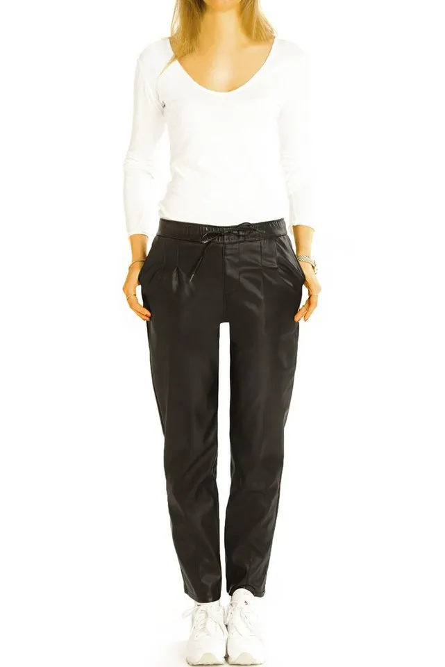 be styled Lederimitathose Hüftige Imitatlederhose schwarze lockere Damenhose - Damen - j6L-2 Lederlook, Schwarz, – Produktbild 3 von 5