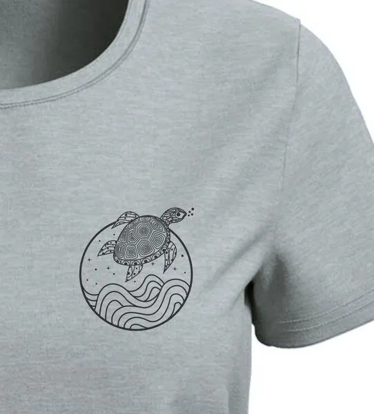 vis wear vis wear Schildkröte zwischen Ozean und Wellen Damen Special Edition Shirt, Grau meliert, – Produktbild 2 von 4