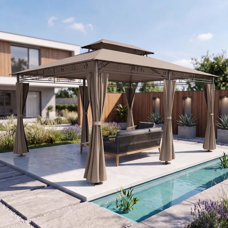 Casaria® Pavillon Topas Taupe 3x4m UV-Schutz 50+, Taupe, – Produktbild 2 von 2