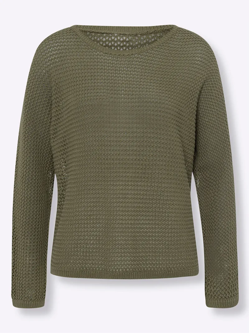heine Ajourpullover khaki, Khaki, – Produktbild 1 von 2