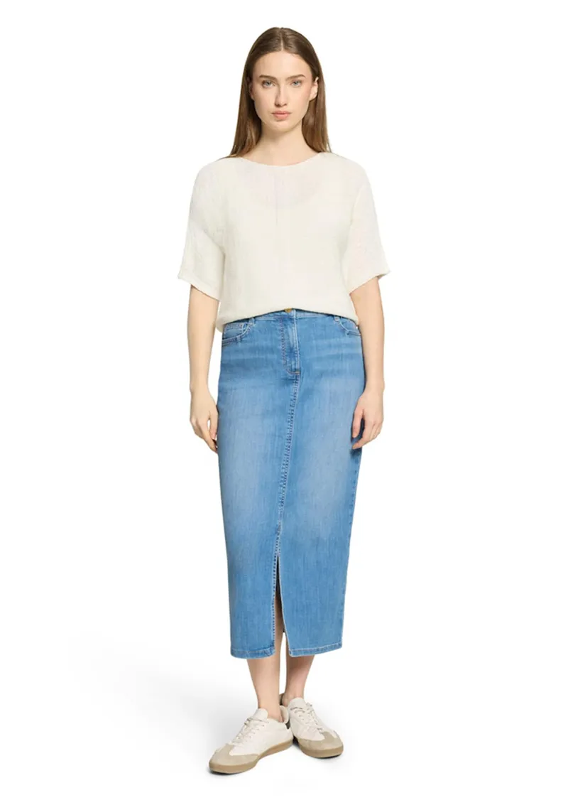 Betty Barclay Jeansrock mit Glitzersteinen und Schlitz - blau - Gr. 42 von Goldner Fashion, Blau, – Produktbild 2 von 3
