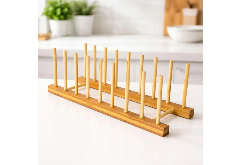 Koopman Geschirrständer Tellerständer Tellerablage Bambus Montage Bausatz, muss montiert werden, Küchenzubehör, Braun, Standsicher, Naturprodukt, Braun, – Produktbild 2 von 3
