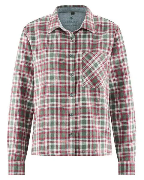 HempAge HempAge Karierte Bluse Hanf/Biobaumwolle, Barolo (rot), – Produktbild 2 von 4