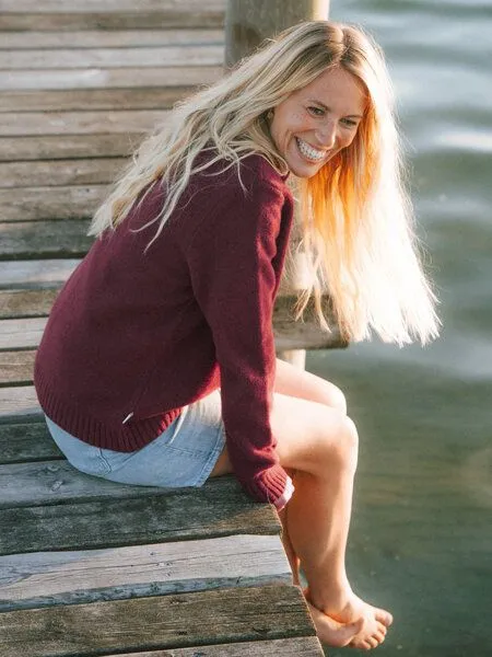 FUXBAU FUXBAU Frauen Merino Strickpullover, Bordeaux, – Produktbild 2 von 4