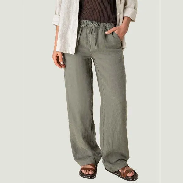 YTWOO YTWOO Relaxed Damen Leinenhose, Organic khaki, – Produktbild 1 von 4