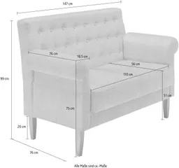 Home affaire Küchensofa Scalea Breite 157cm, Komfortsitzhöhe 55cm, Knopfheftung im Rücken, inkl. 2 Stk. Zierkissen, in verschiedenen Stoffen und Farben – Produktbild 1 von 1