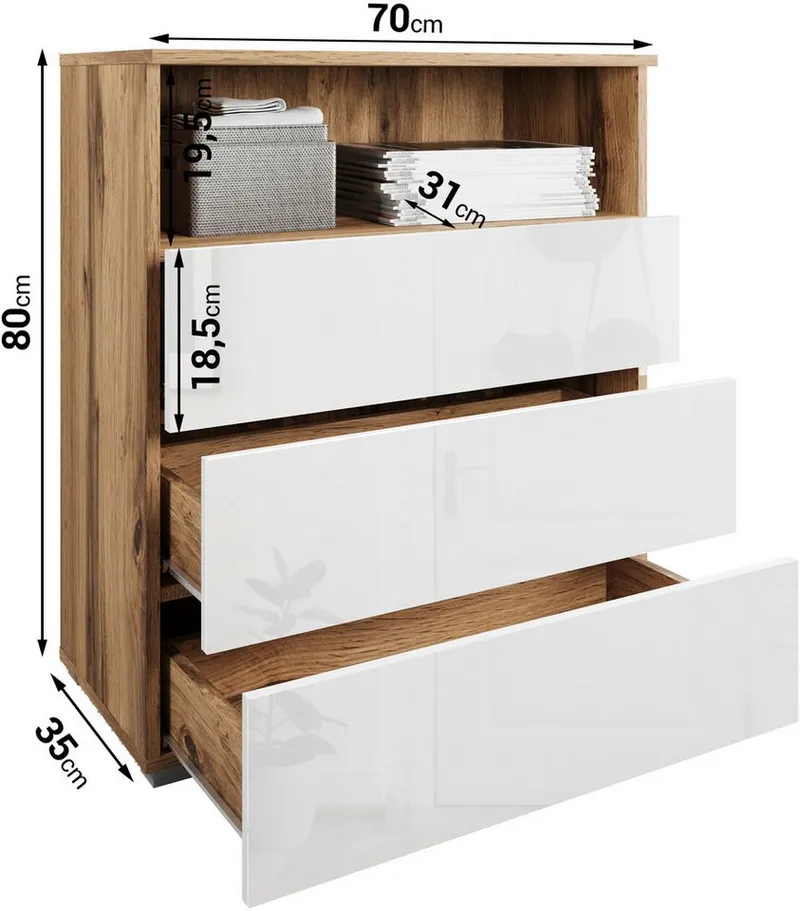 OTTO home Kommode Paris, mit 3 Schubkästen (Breite 70 cm), Schwarz, – Produktbild 8 von 8