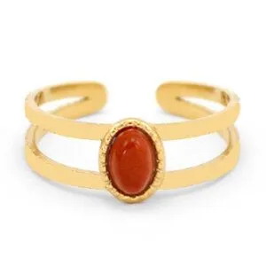 ELEKTROPULLI ELEKTROPULLI Größenverstellbarer Ring mit Red Jasper Stein, Gold, – Produktbild 3 von 3