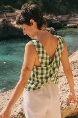 AmourLinen AmourLinen Damen vegan Top Ella Green Gingham – Produktbild 1 von 1